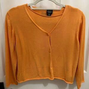 Eileen Fisher Petite Bright Orange V-Neck Knit Cardigan